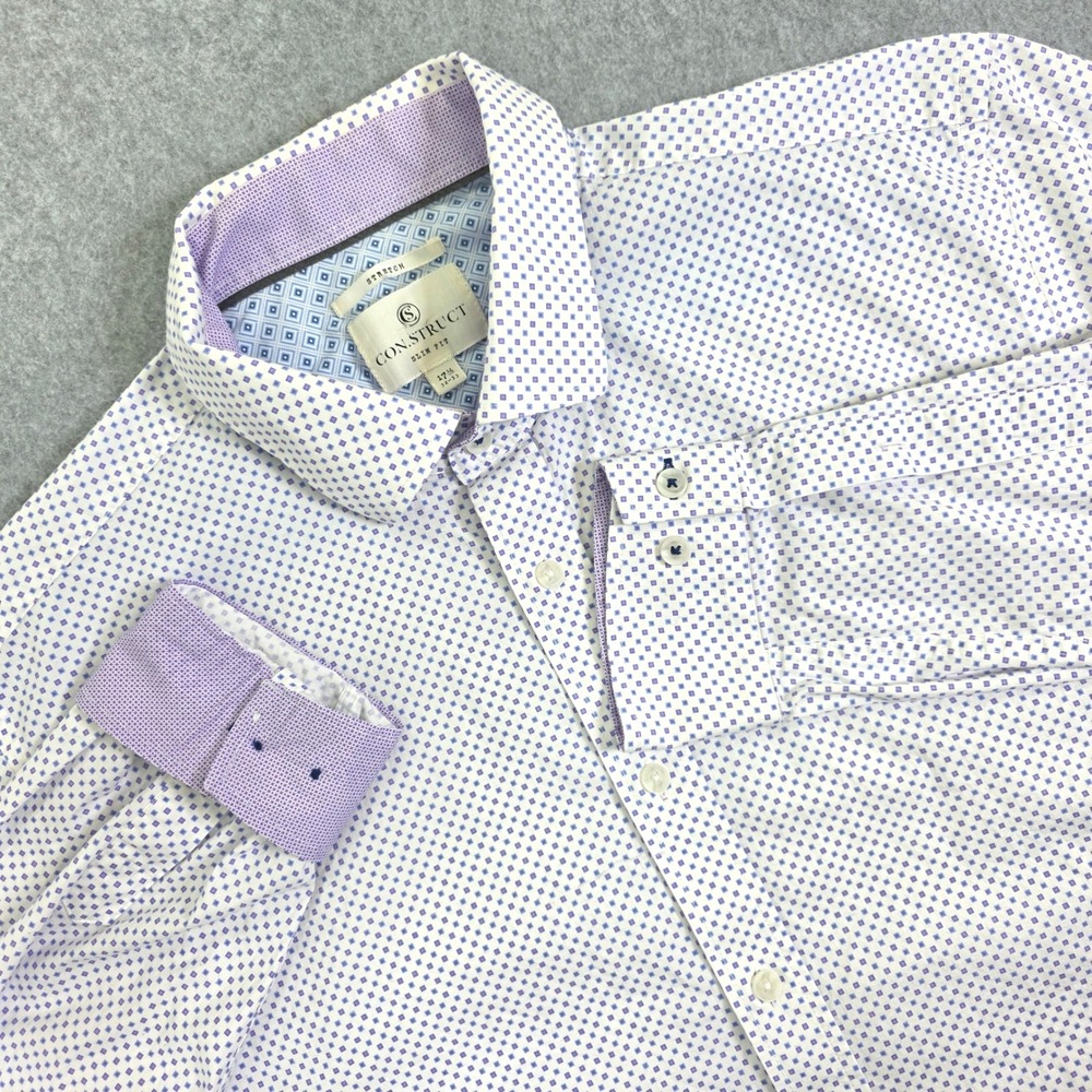 Con.Struct Men's Slim Fit Dress Shirt 17.5‎ 32-33 Purple Blue Geometric Stretch